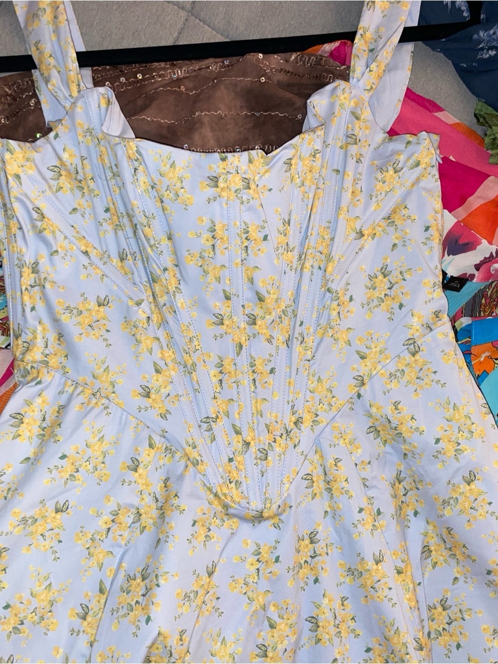 House of CB NET Light Blue and Yellow Floral Midi Dress - Picture 2 of 10